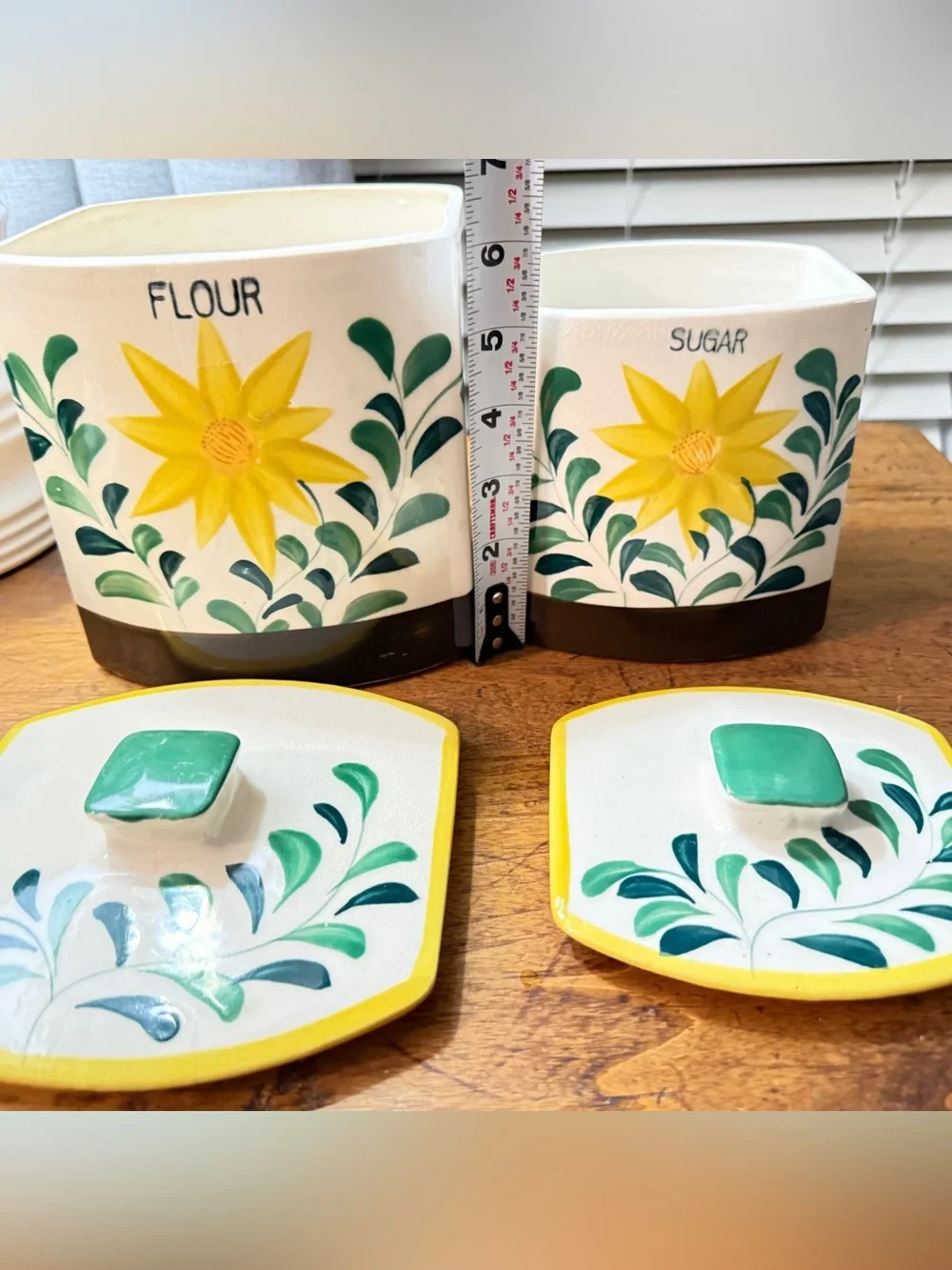 Vintage NASCO Hand Painted Sunflower Ceramic Canister Set - Flour & Sugar - MCM